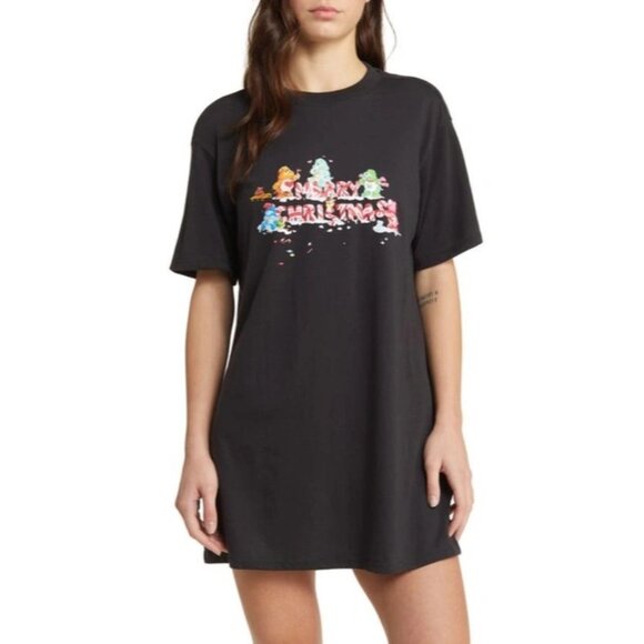 BP Retro Graphic Short Sleeve Sleep Shirt Black Graphic Merry Care Bears L NWT - Picture 1 of 12